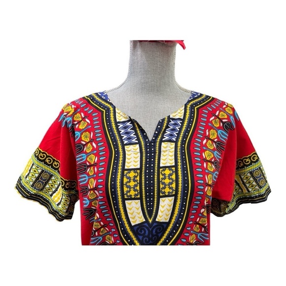 Dashiki Red with Multi colors cotton tunic size S - Picture 7 of 10